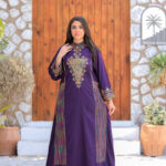 Royal Purple Embroidered Jalabiya Abaya - Multi-Color Tribal Art Design