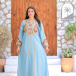 Sky Blue Premium Jalabiya - Rust & Gold Embroidered Motif