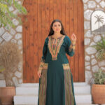 Emerald Green Tribal Embroidered Jalabiya - Gold & Pink Accents
